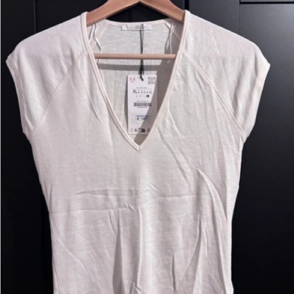 Light Cream V-Neck Women's Top